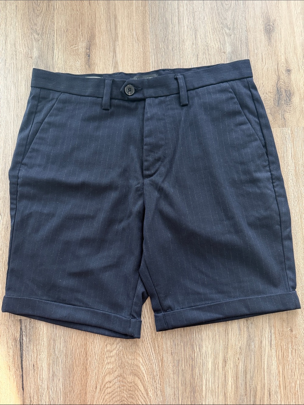 Jack & Jones Men's Dark Navy Pinstripe Flat Front Shorts